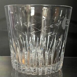 Princess House Heritage Etched Floral‎ Cut Glass Ice Bucket Clear Barware 5.25"